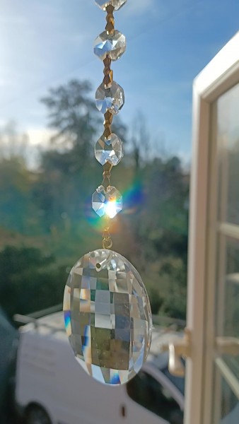 Crystal Suncatcher Crystal Oval With 4 Swarovski Octagons Feng Shui
