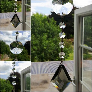 Crystal Sun Catcher Hanging Black Crystal Diamond Shape With Swarovski Buttons
